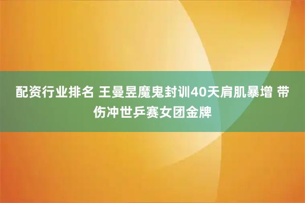配资行业排名 王曼昱魔鬼封训40天肩肌暴增 带伤冲世乒赛女团金牌